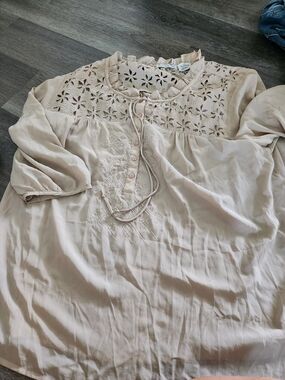 Jessica London Cream Crochet Yoke Peasant Blouse Womens Size 2xl